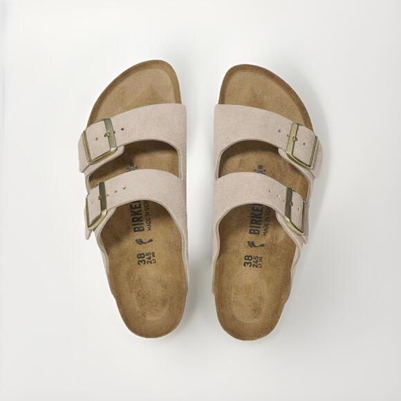 NWOB Birkenstock Arizona Suede Leather sandals in sandcastle. Soft Footbed NEW - Picture 2 of 8